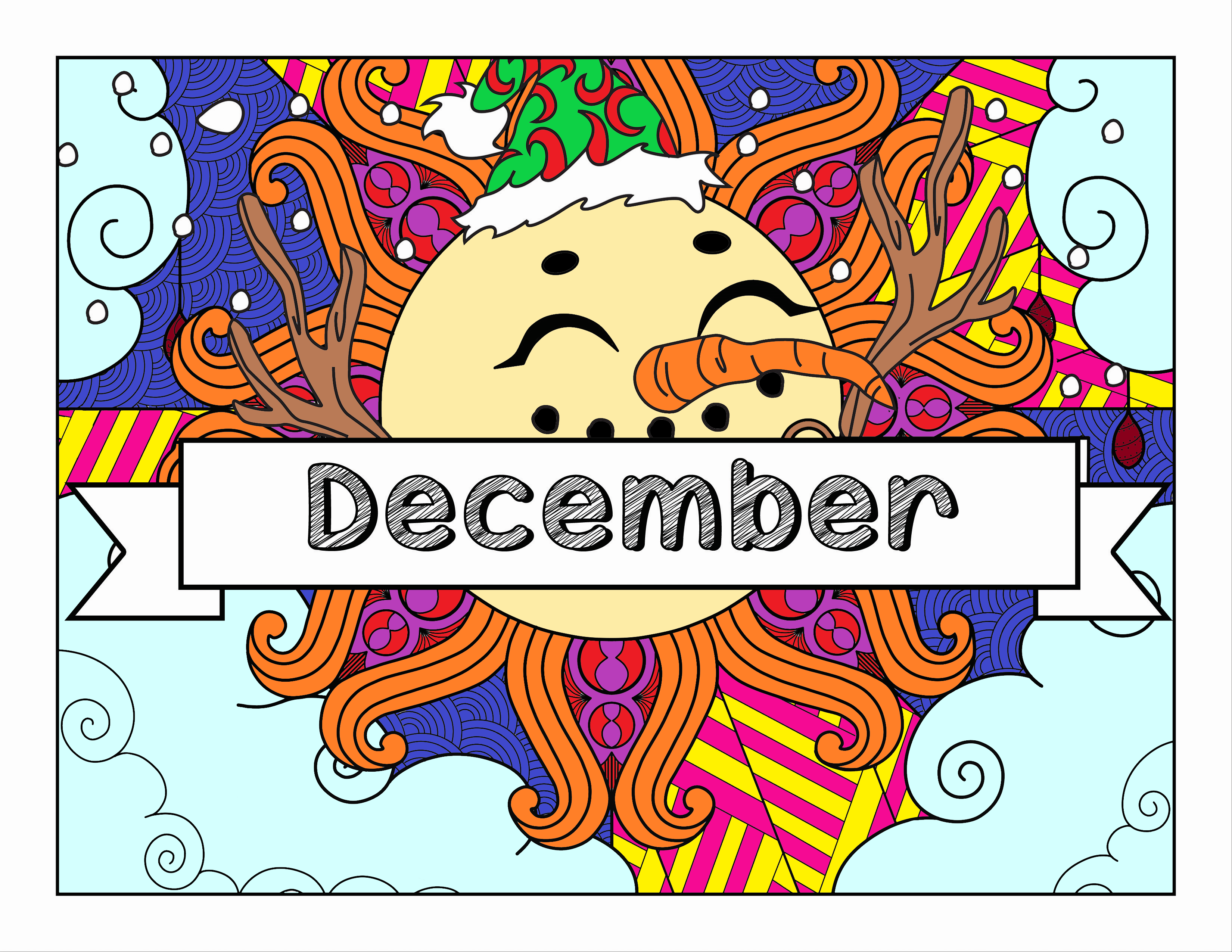 December and Winter Christmas-Themed Coloring Book and Planner, Mandalas - 33-Page Printable Digital PDF for Adults and Children