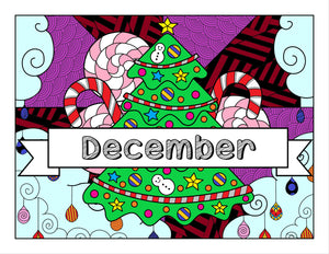 December and Christmas-Themed Coloring Book and Planner, Mandalas - 35-Page Printable Digital PDF for Adults and Children