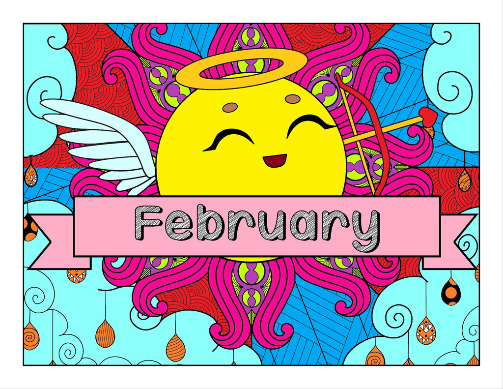 February and Love-Themed Coloring Book and Planner, Mandalas - 35-Page Printable Digital PDF Coloring Book for Adults and Children