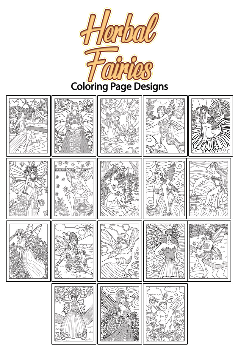 Herbal Fairies Printable Coloring Book Pages - PDF Download