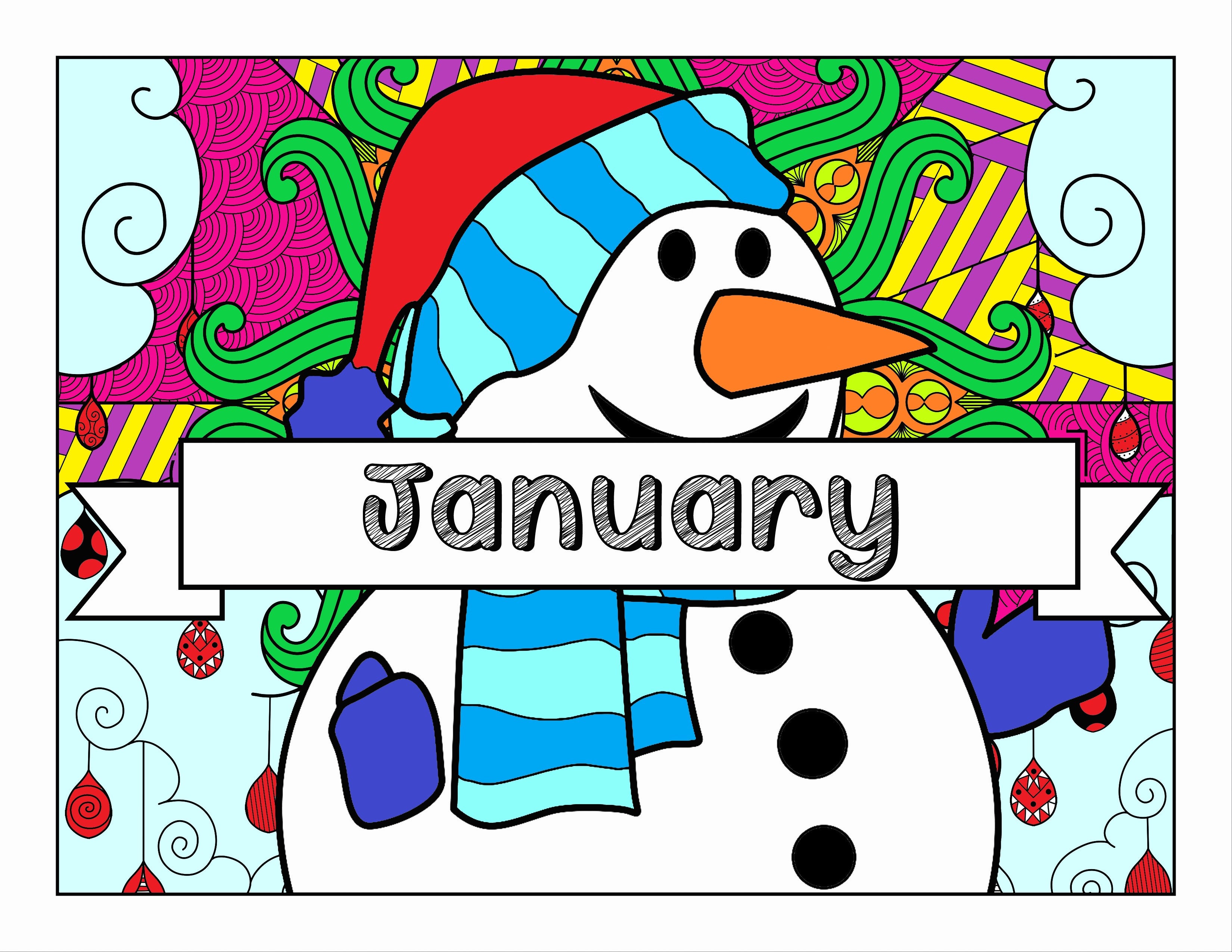 January and Winter-Themed Coloring Book and Planner, Mandalas - 35-Page Printable Digital PDF for Adults and Children