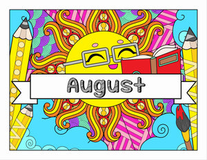 August and School-Themed Coloring Book and Planner, Mandalas - 33-Page Printable PDF for Adults and Children