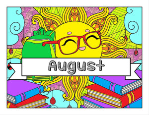 August and School-Themed Coloring Book and Planner, Mandalas - 35-Page Printable PDF for Adults and Children